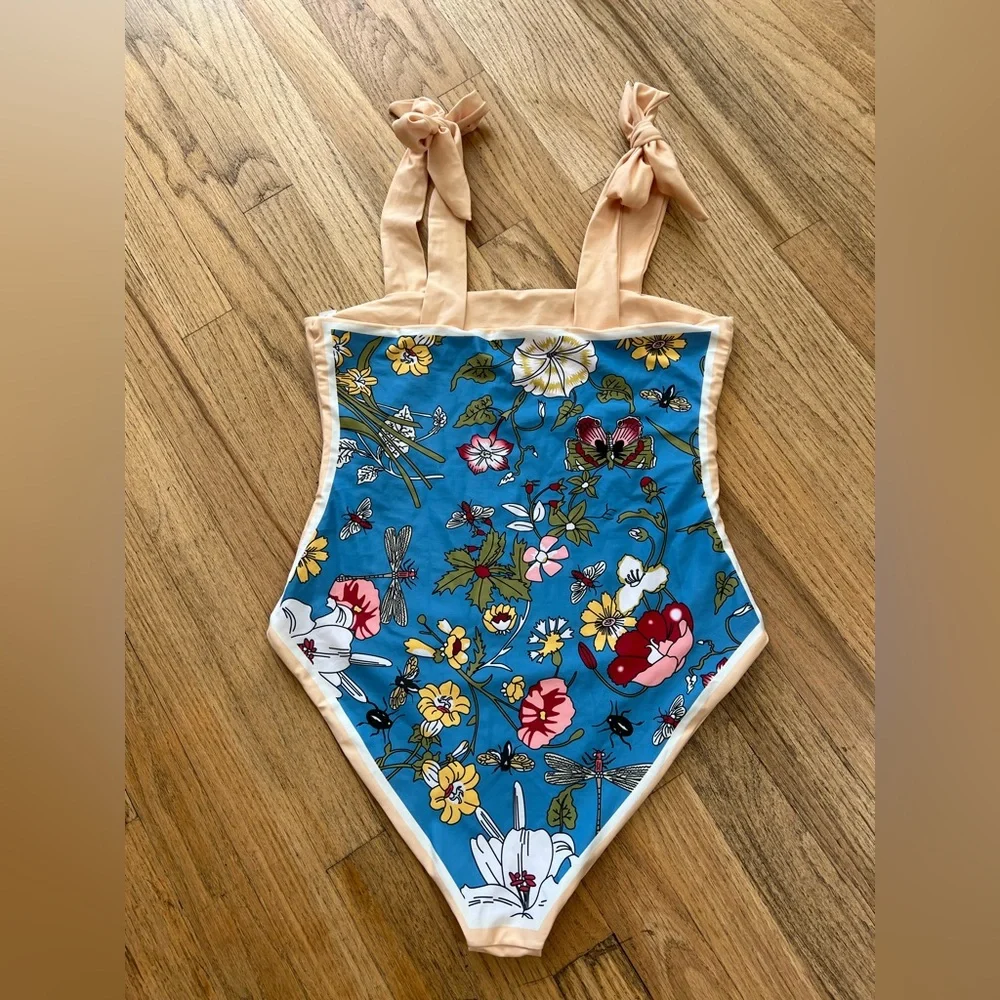 Floral Swimwear in Blue and Cream - Picture 3 of 4